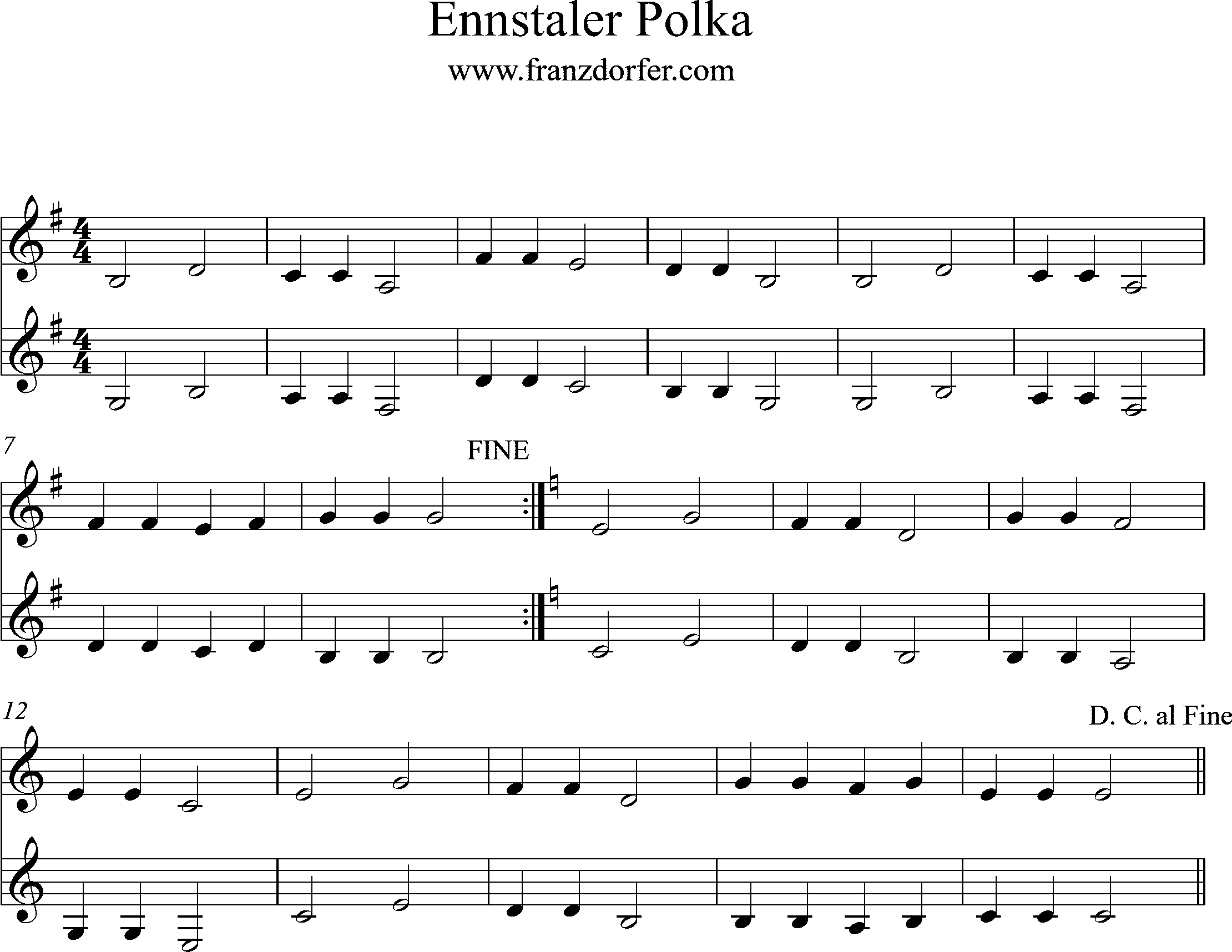 noten, klarinette - Ennstaler polka
